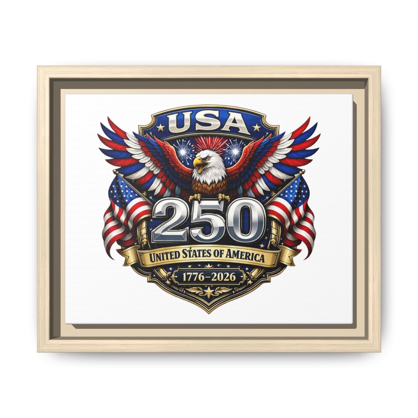 USA 250 Anniversary Framed Canvas — Patriotic Eagle 1776–2026 Wall Art