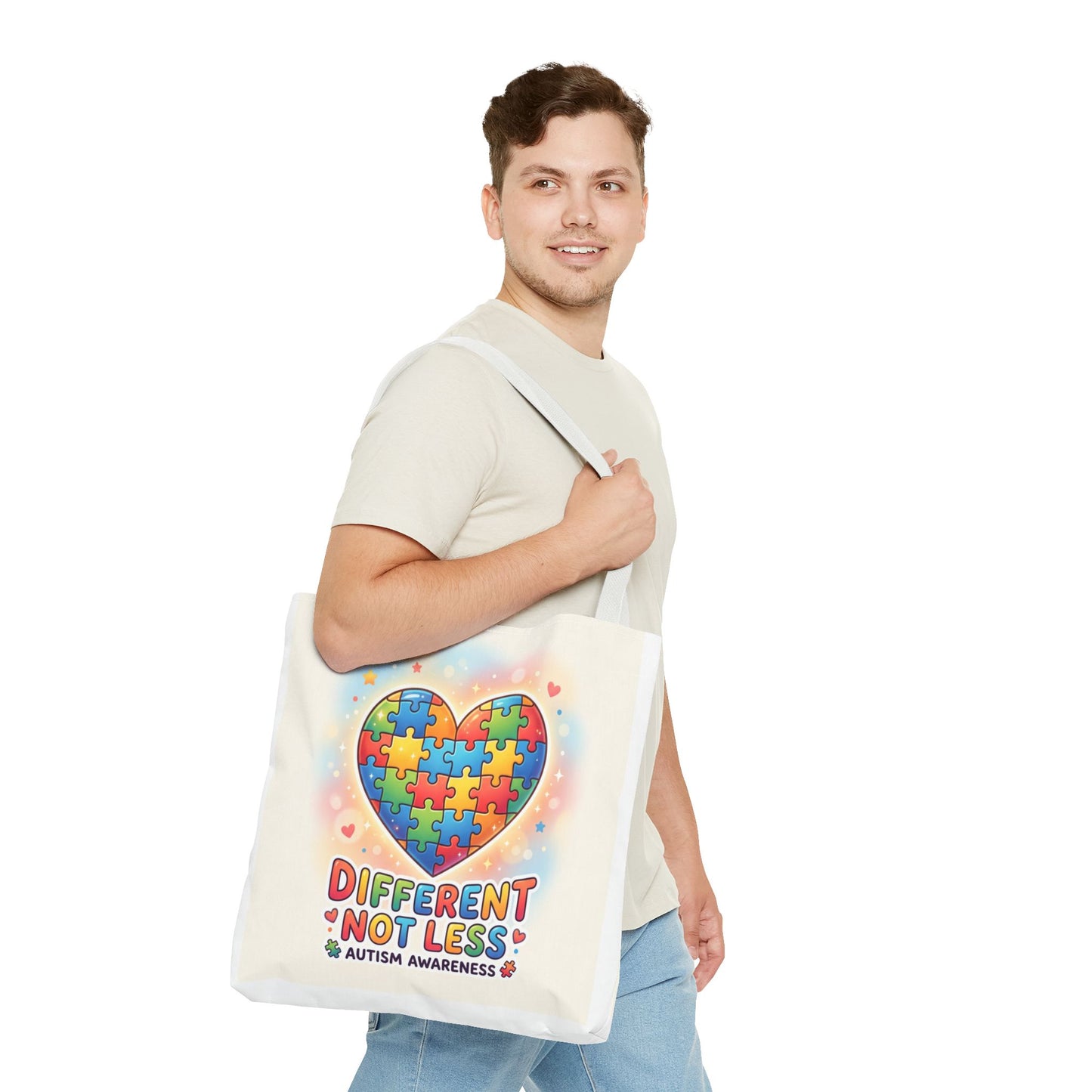Autism Awareness Tote Bag — "Different Not Less" Puzzle Heart Design