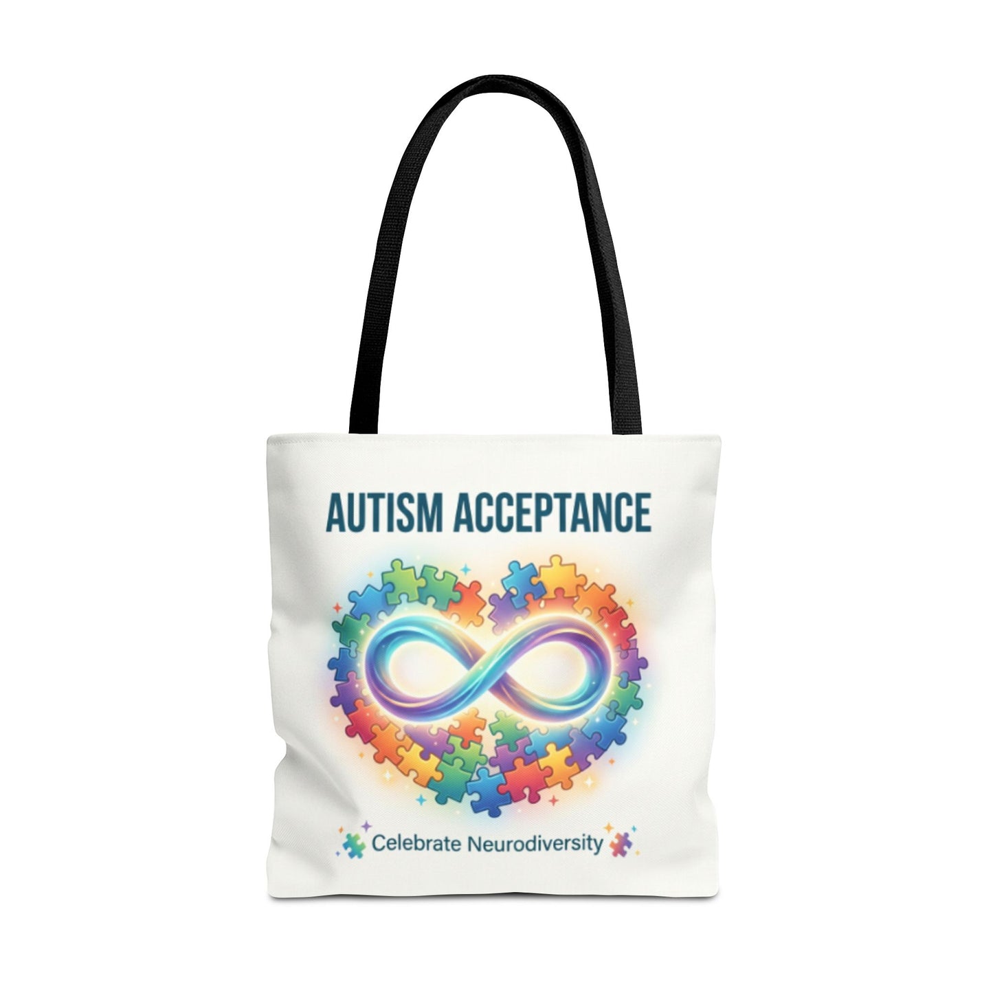 Autism Acceptance Tote Bag — Rainbow Neurodiversity Infinity Puzzle Design