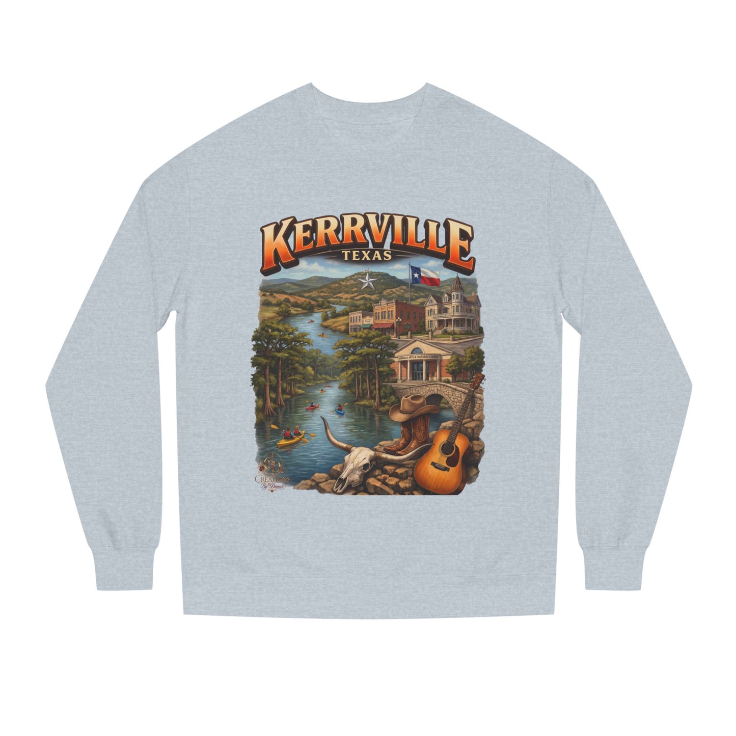Kerrville Texas Scenic Crewneck Sweatshirt — Riverfront Guitar Vintage Design