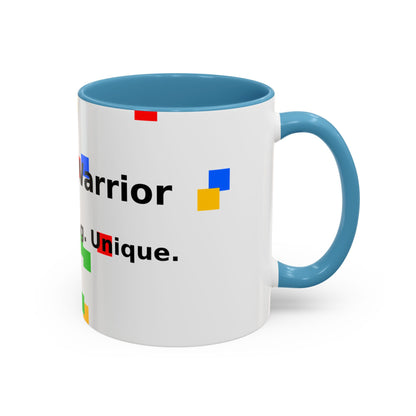Autism Warrior Accent Coffee Mug – Bold Puzzle Pieces, Proud. Strong. Unique. (11/15oz)