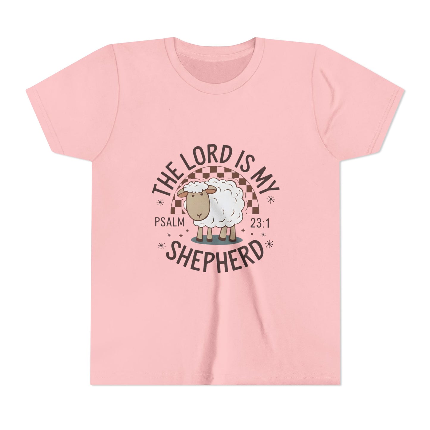 Youth Tee — "The Lord Is My Shepherd" Psalm 23:1 Christian Kids T‑Shirt (Sheep Design)