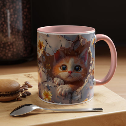 Cute Kitten Floral Coffee Mug – Peekaboo Cat Accent Mug (11/15oz)
