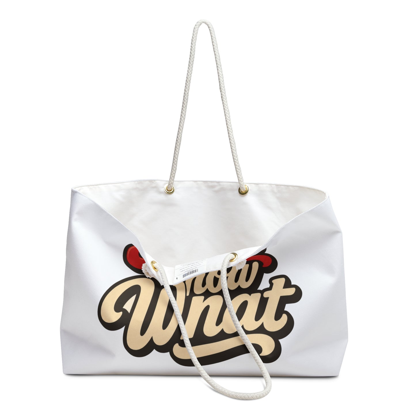 And Now What Weekender Bag — Retro Script Travel Tote for Short Trips