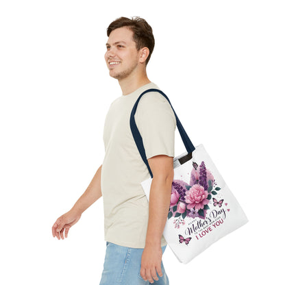 Mother's Day Floral Tote Bag - "Happy Mother's Day I Love You" Heart Bouquet