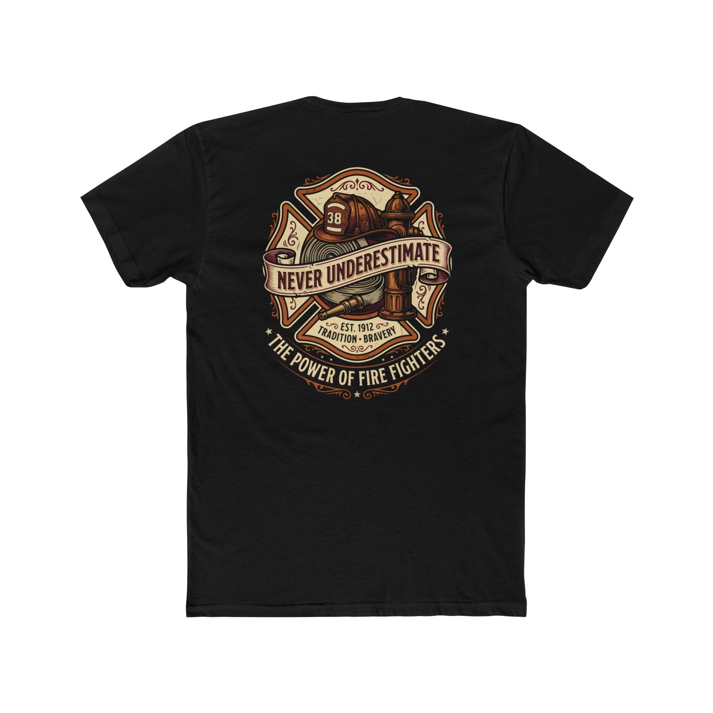 Firefighter Tee - "Never Underestimate" Vintage Firefighter Helmet Design
