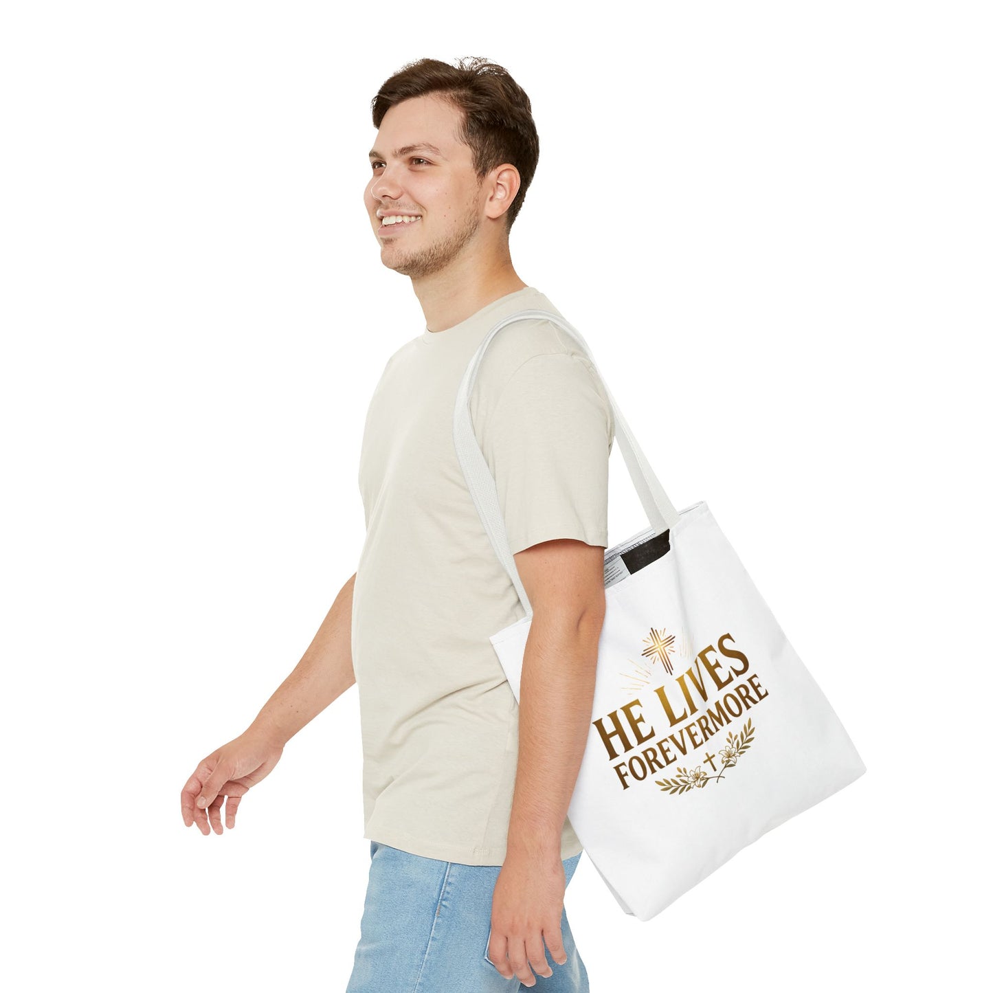 He Lives Forevermore Tote Bag – Christian Faith Cross Easter Canvas Tote