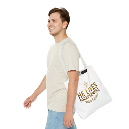 He Lives Forevermore Tote Bag – Christian Faith Cross Easter Canvas Tote