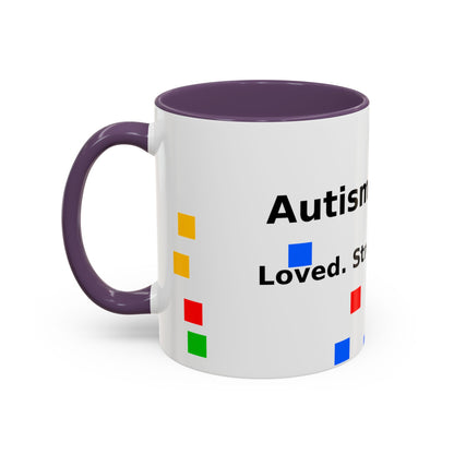 Autism Warrior Accent Coffee Mug – Bold Puzzle Pieces, Proud. Strong. Unique. (11/15oz)