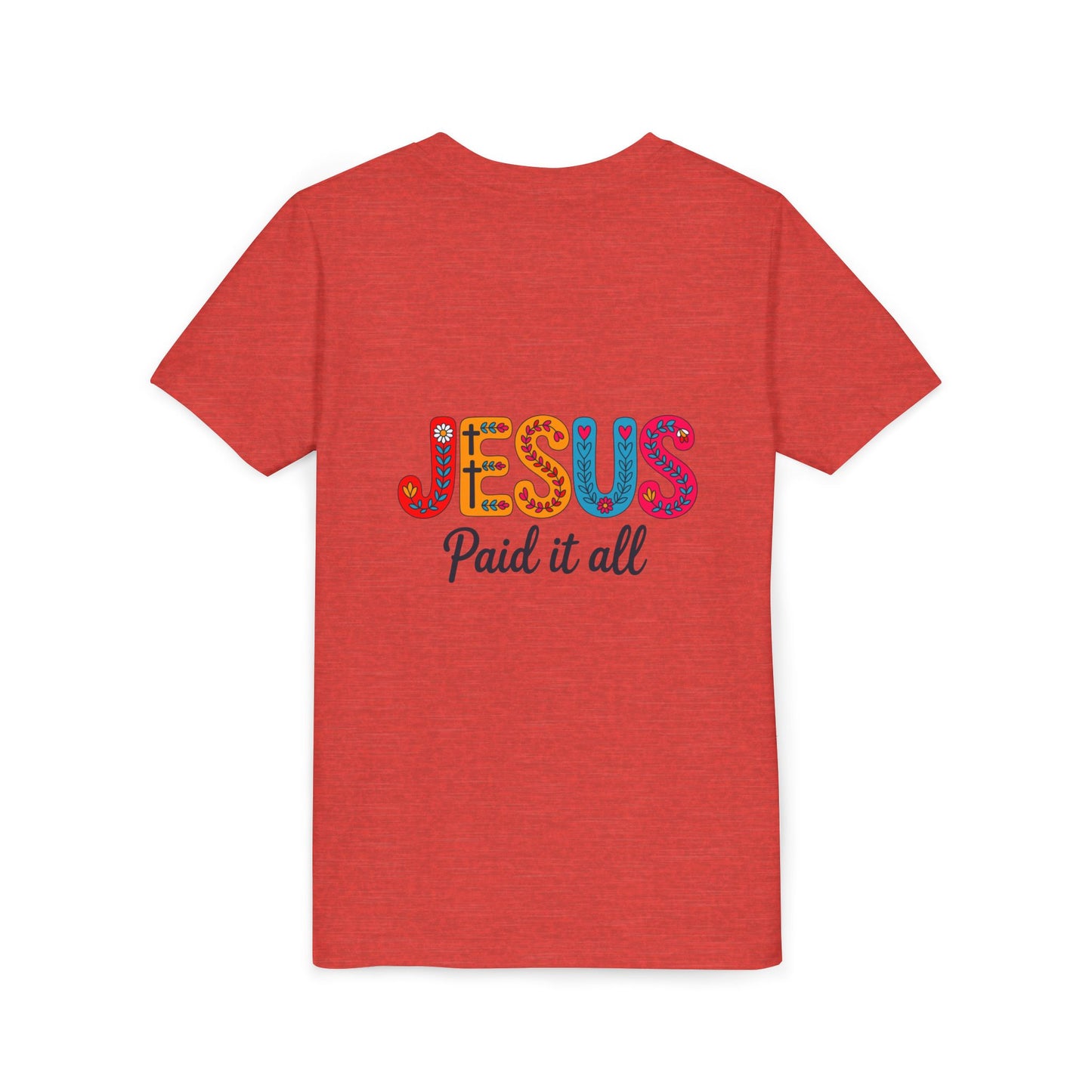 Youth Tee — "Jesus Paid It All" Colorful Faith Graphic