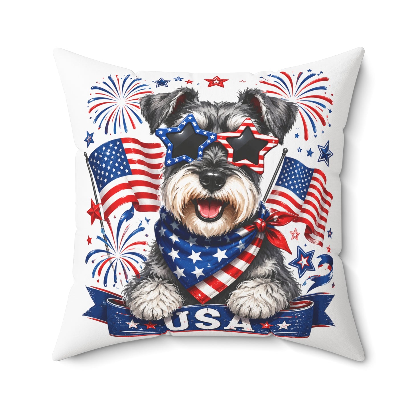 Patriotic Schnauzer Pillow — USA Flag Dog Decorative Throw Pillow for 4th of July