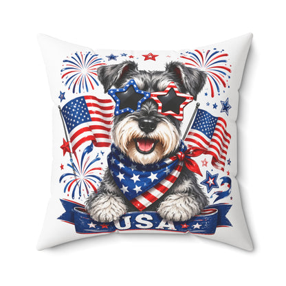 Patriotic Schnauzer Pillow — USA Flag Dog Decorative Throw Pillow for 4th of July