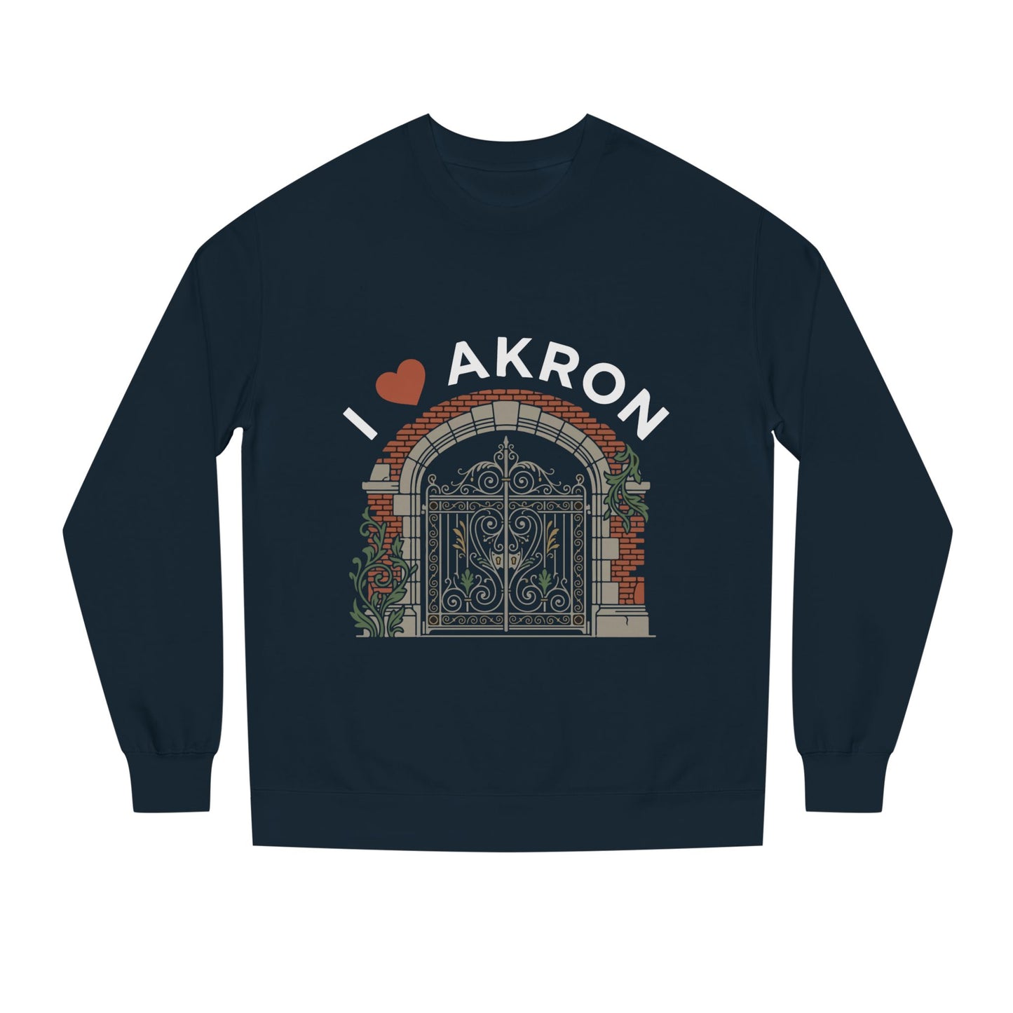 I  Akron Crewneck Sweatshirt — Vintage Gate Illustration, City Pride Pullover