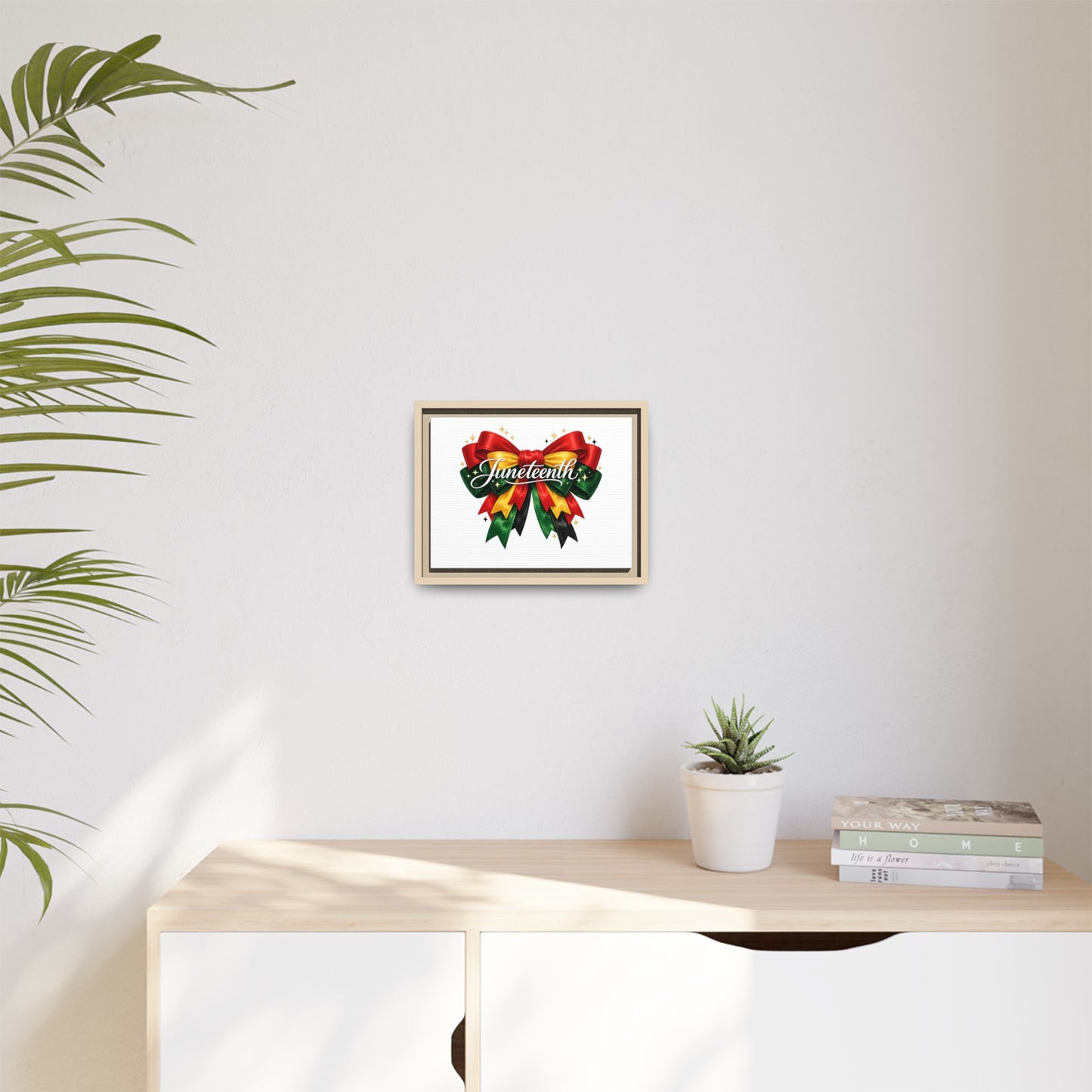 Juneteenth Framed Canvas Print – Festive Red, Green & Gold Ribbon Wall Art