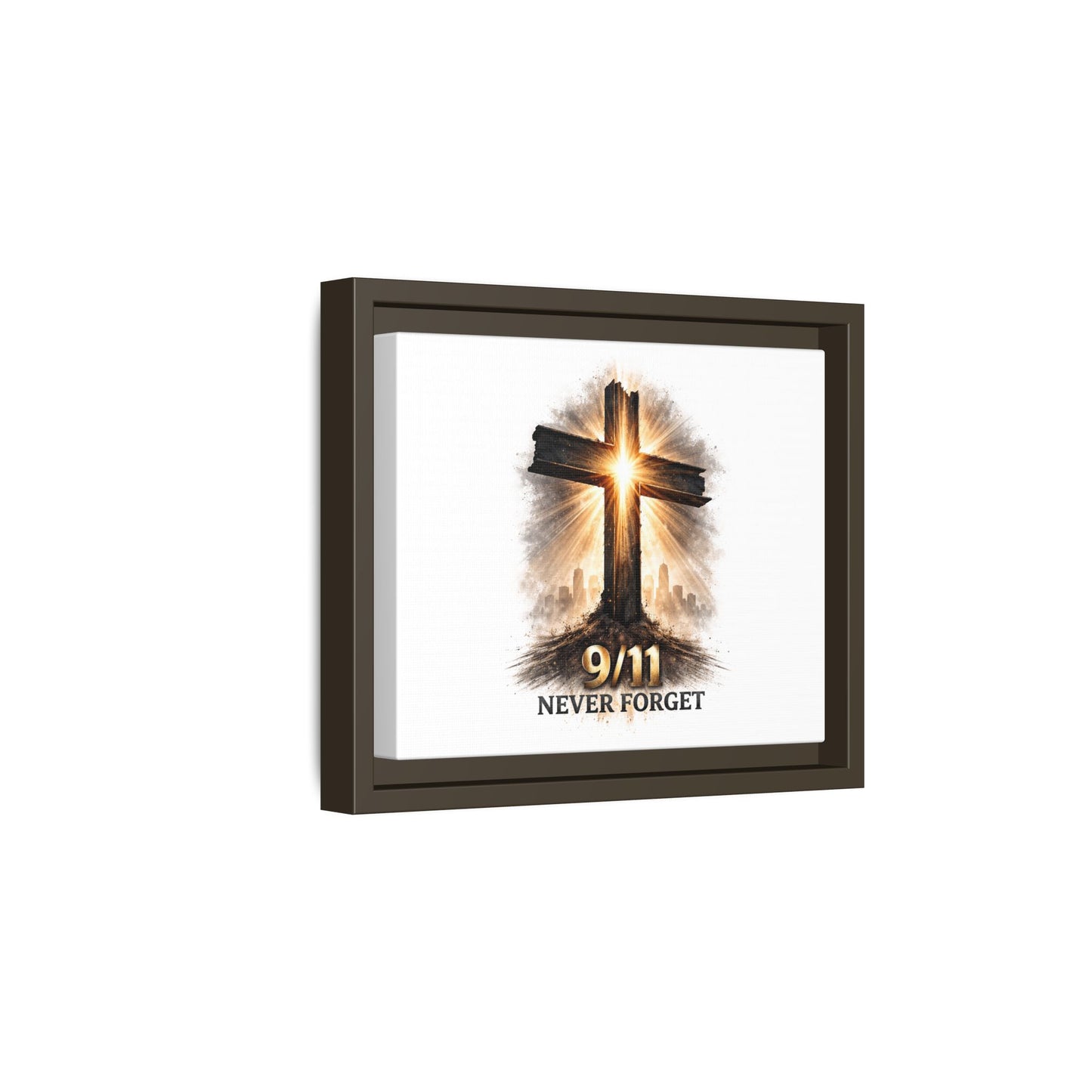 9/11 Never Forget Framed Canvas Wall Art — Memorial Cross Tribute