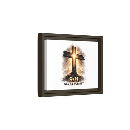 9/11 Never Forget Framed Canvas Wall Art — Memorial Cross Tribute