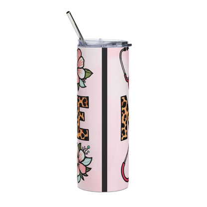 Nurse Leopard Print 20oz Stainless Tumbler – Pink Medical Stethoscope & Syringe Travel Mug