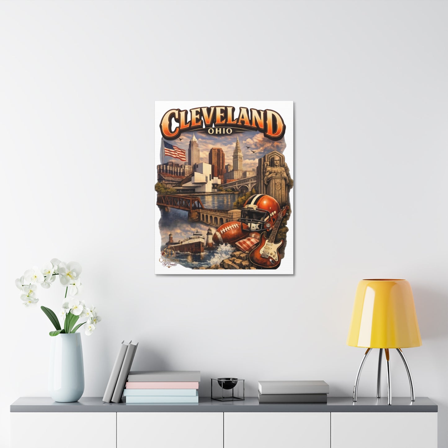 Cleveland Ohio Vintage Collage Stretched Canvas — Rock & Football City Skyline Wall Art