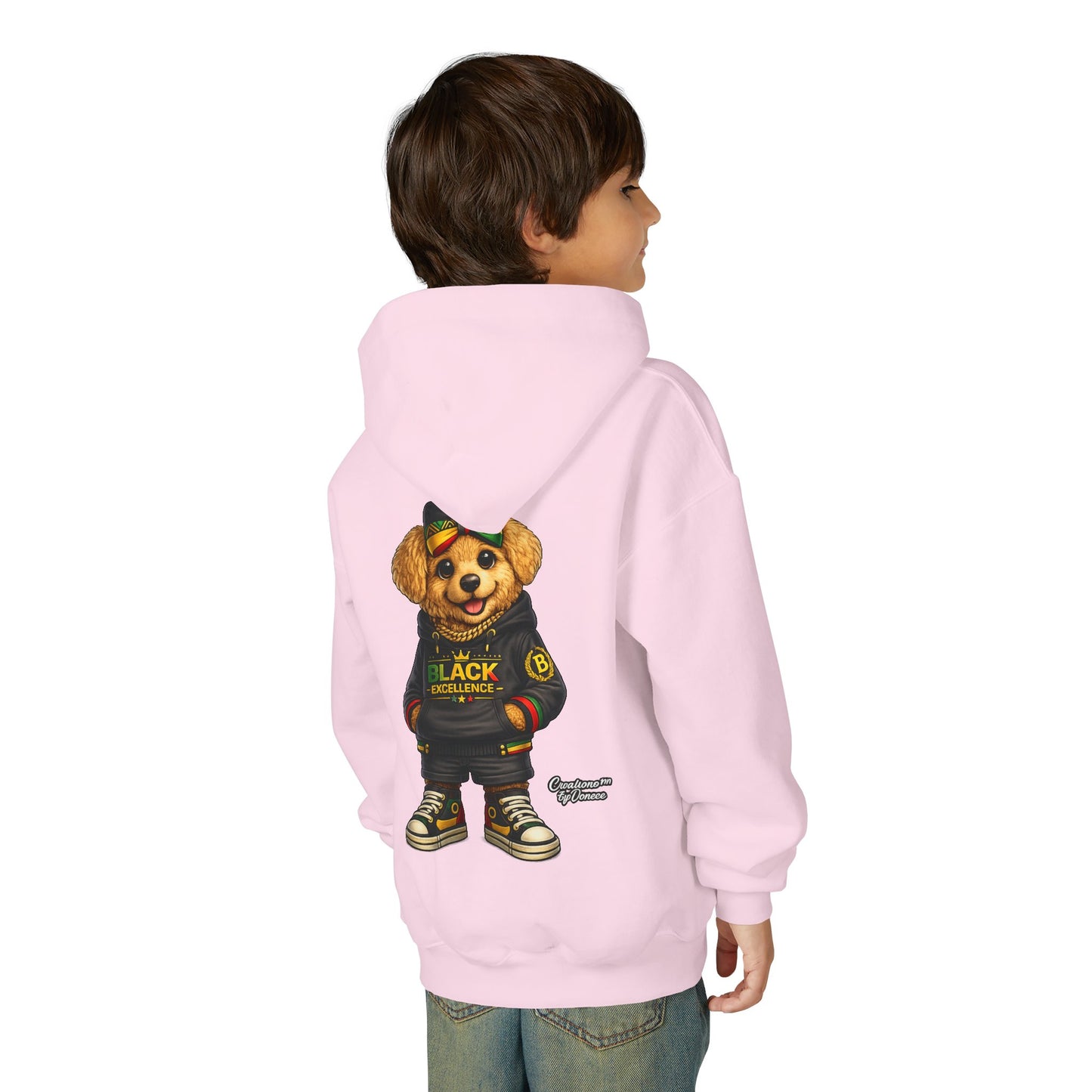 Youth Hoodie — Black Excellence Bear Graphic Sweatshirt (Kids)