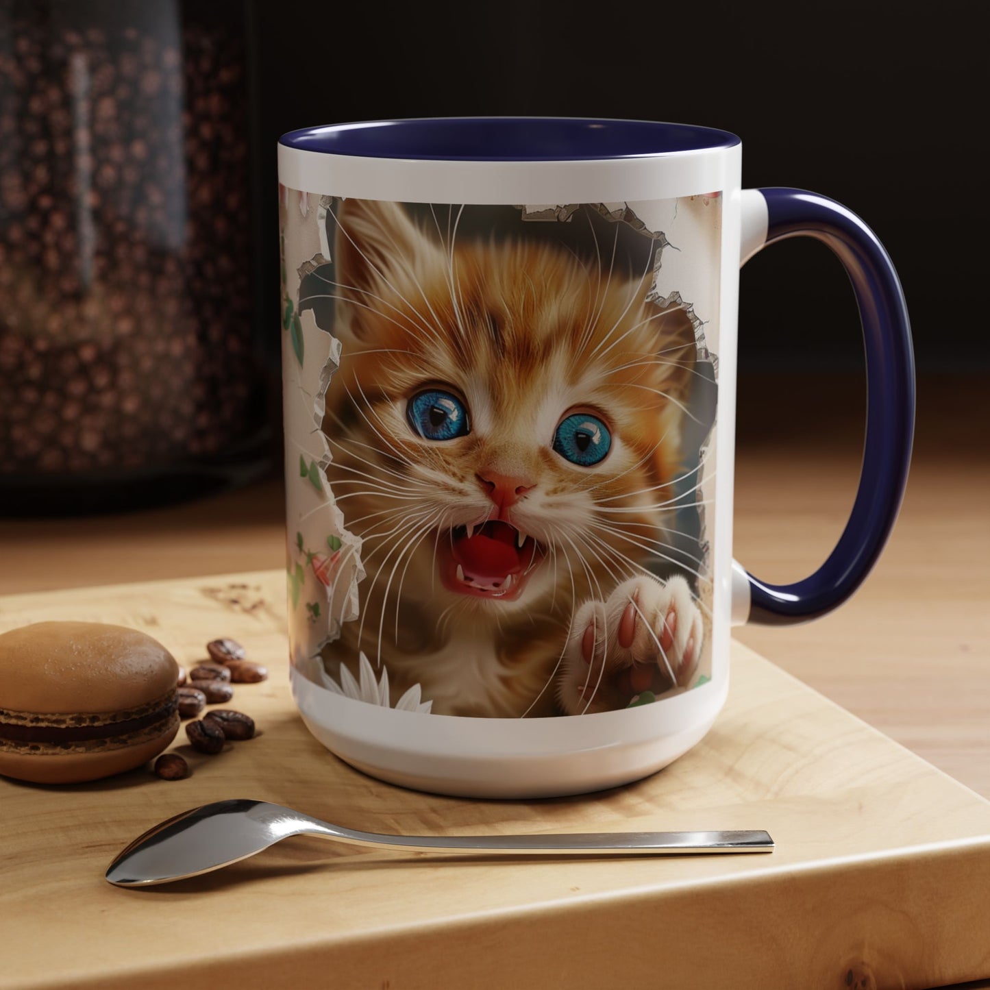 Cute Orange Kitten Accent Coffee Mug – Blue-Eyed Cat Catnip Design (11/15oz)