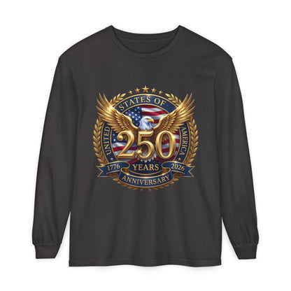 250 Years Anniversary Long Sleeve T-Shirt — USA Bicentennial 1776–2026 Eagle Emblem