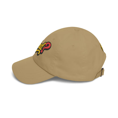 Dad Cap with Retro "And?" Script Embroidered Patch