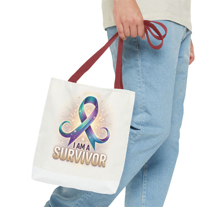 Survivor Ribbon Tote Bag - "I Am a Survivor" Awareness Reusable Shopper