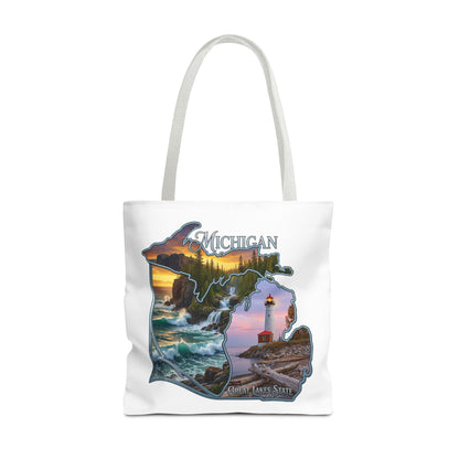 Michigan Lighthouse Tote Bag — Great Lakes Scenic State Travel Tote