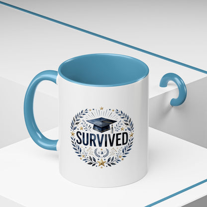 Survived Graduation Coffee Mug — Floral Laurel Grad Cap Accent Mug (11/15oz)