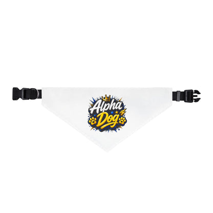Alpha Dog Clip-On Pet Bandana — White Pet Neck Scarf with 'Alpha Dog' Graphic
