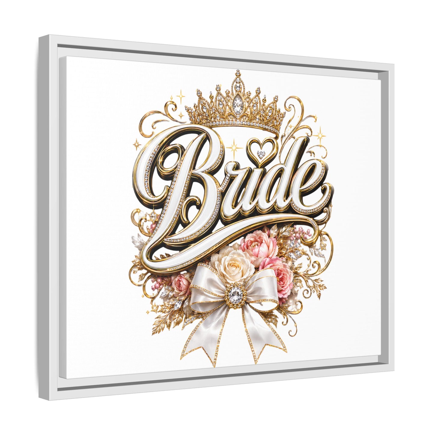 Framed Bride Canvas Wall Art — Elegant Bridal Crown & Floral Wedding Decor
