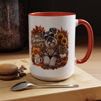 Thanksgiving Schnauzer Coffee Mug — 'Happy Thanksgiving' Autumn Dog Mug (11/15oz)