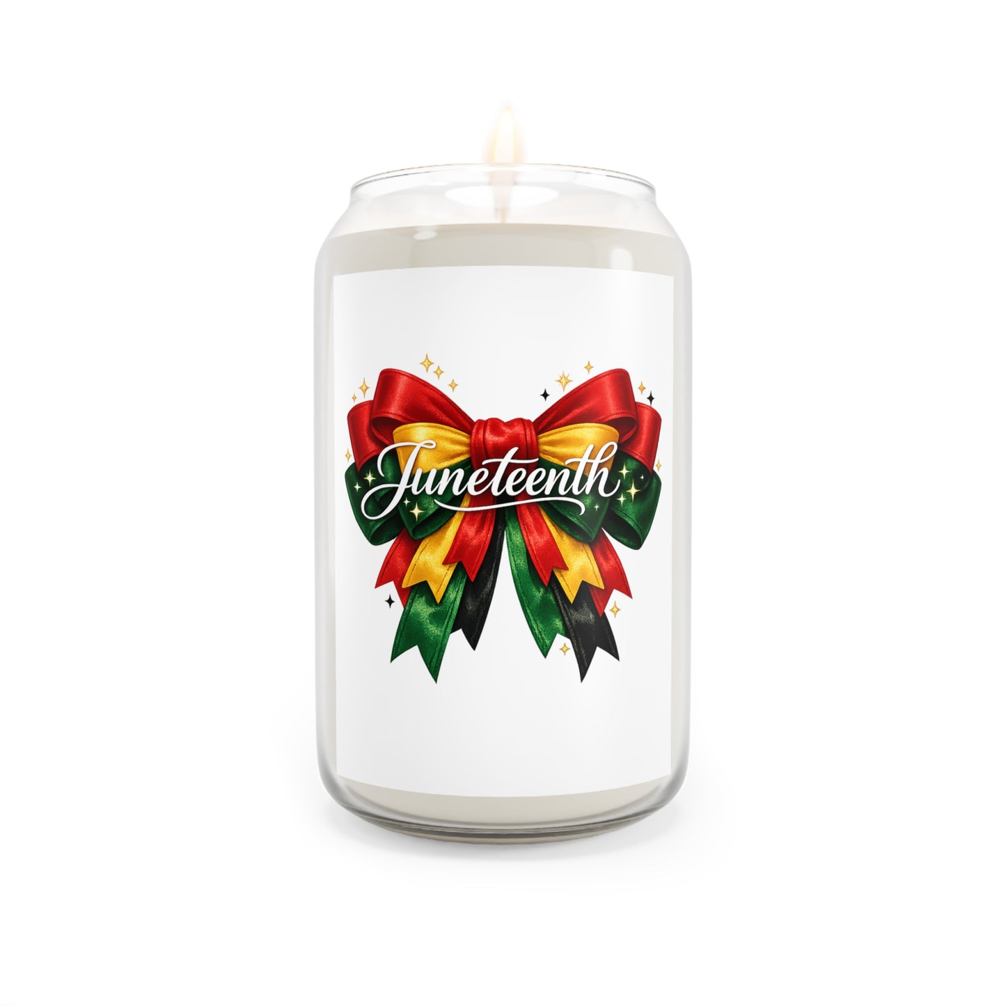 Juneteenth Scented Soy Candle 13.75oz — Festive Red, Green & Gold Ribbon