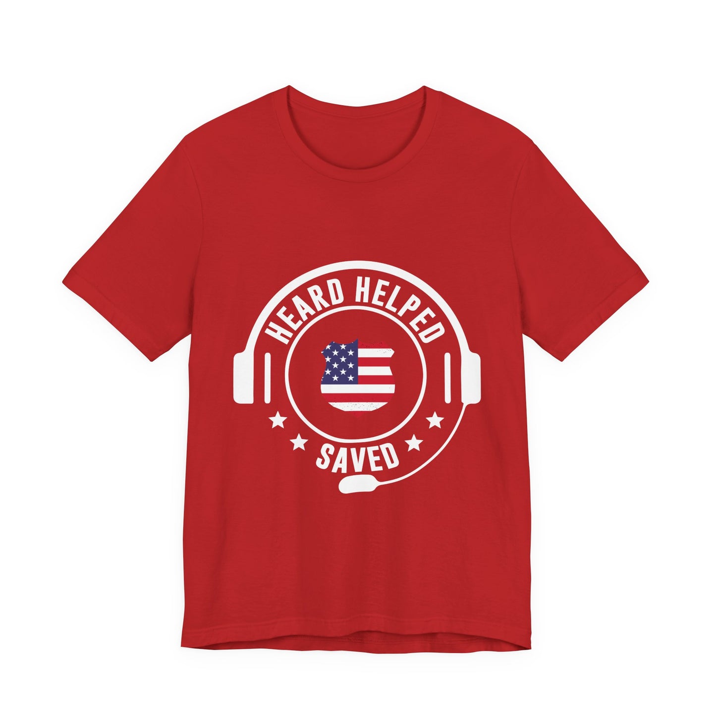 Headset Logo T-Shirt — "Heard Helped Saved" American Flag Design