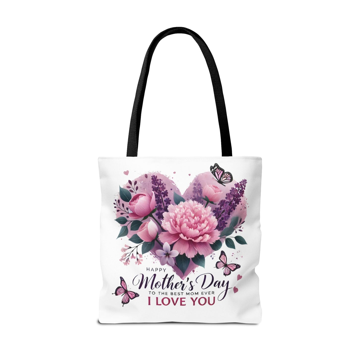 Mother's Day Floral Tote Bag - "Happy Mother's Day I Love You" Heart Bouquet