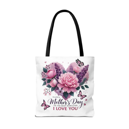 Mother's Day Floral Tote Bag - "Happy Mother's Day I Love You" Heart Bouquet