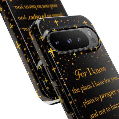Phone Case — "For I Know" Jeremiah 29:11 Gold Cross Christian Tough Case