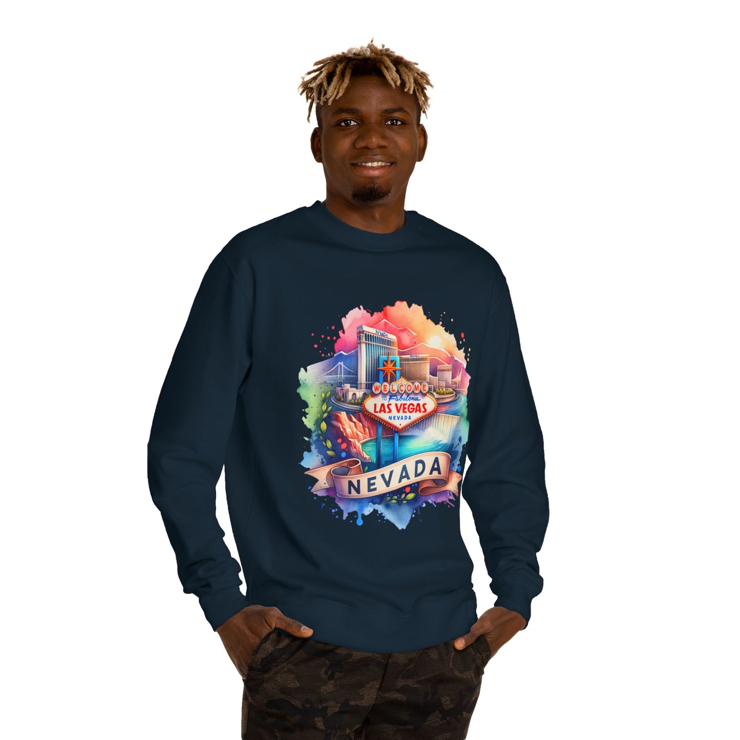 Nevada Las Vegas Watercolor Sweatshirt — Colorful Travel Souvenir Crewneck