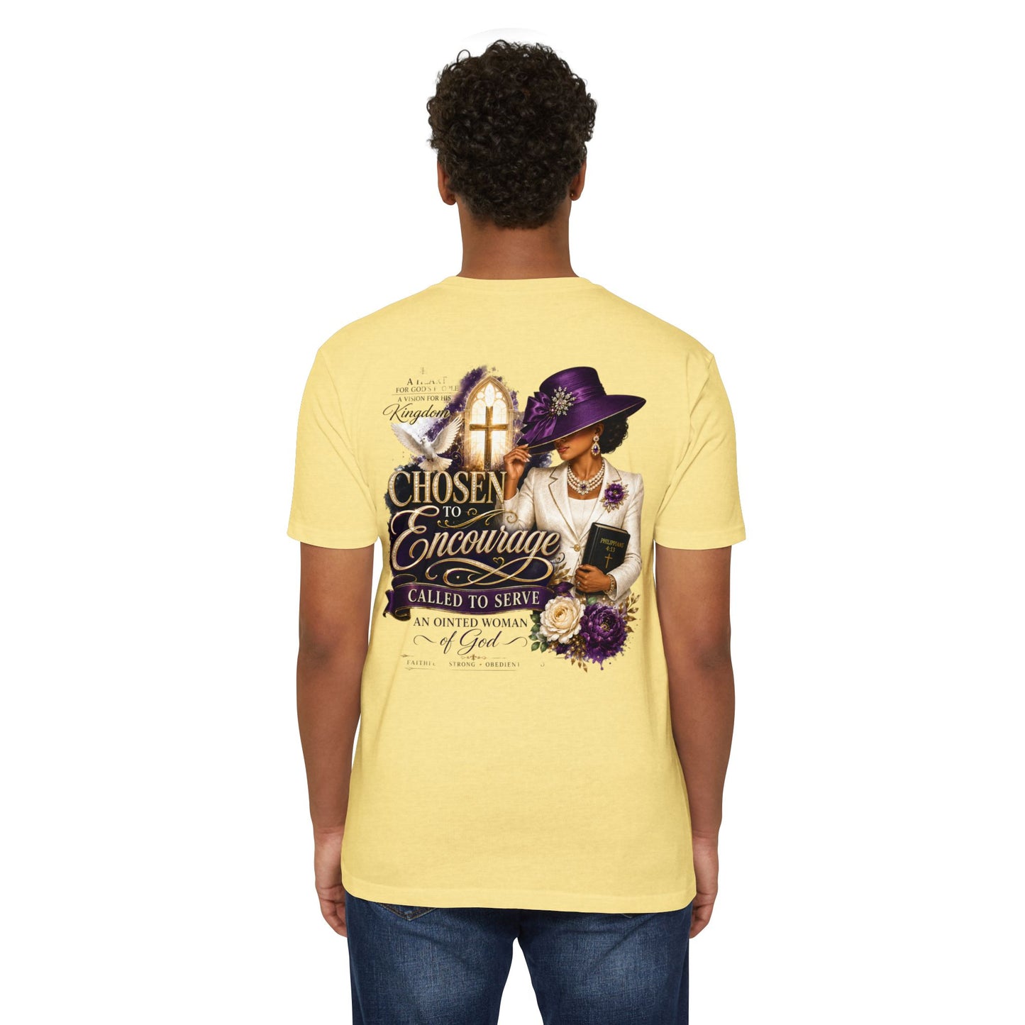 Chosen to Encourage Christian T-Shirt — 'Called to Serve' Purple Church Hat Design