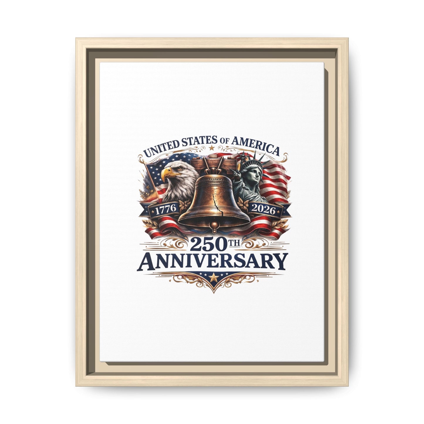 250th Anniversary Framed Canvas - United States of America Patriotic Liberty Bell Print