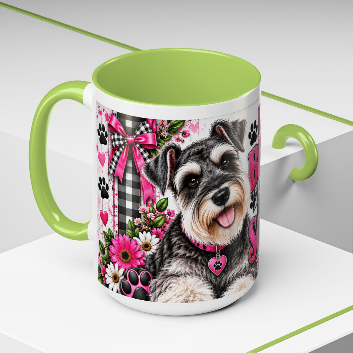 Life Is Better With A Miniature Schnauzer Accent Coffee Mug — Pink Paw Print Dog Lover Gift (11/15oz)