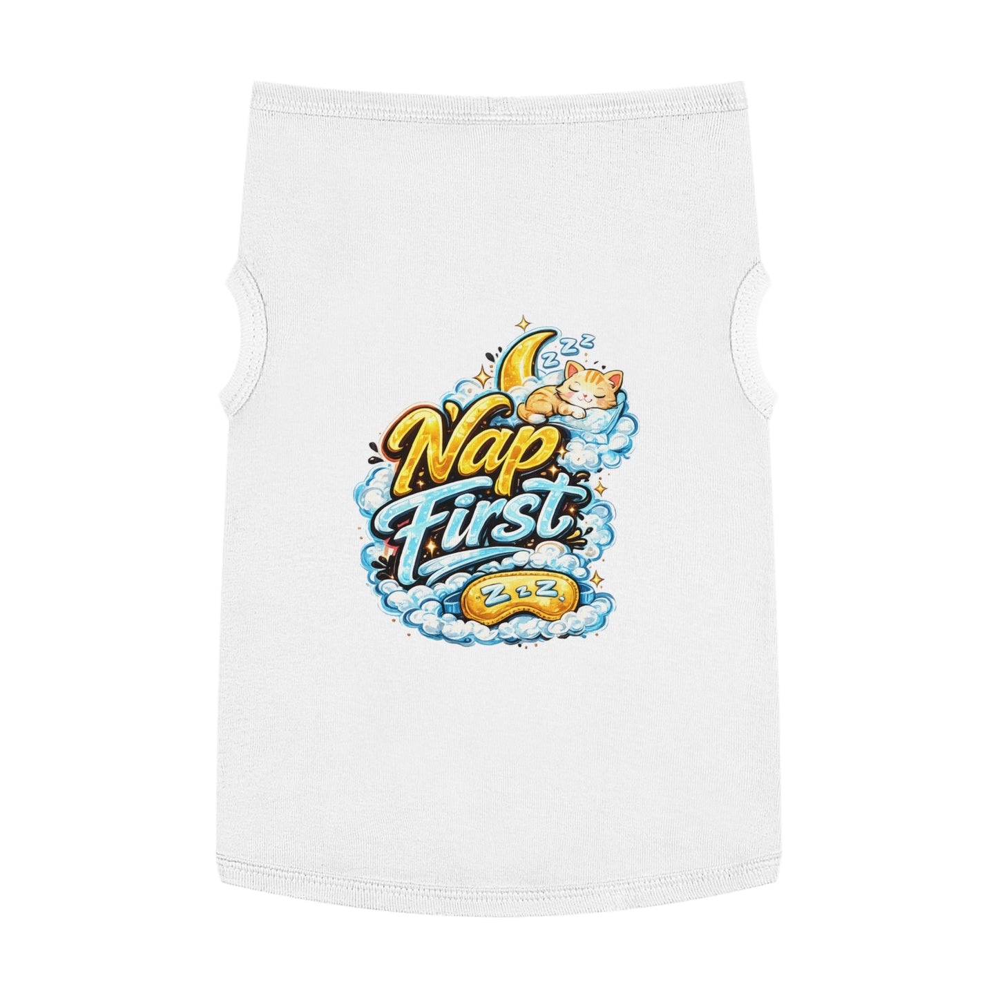 Nap First Pet Tank Top — Cute Sleeping Cat Graphic for Small Dogs & Cats