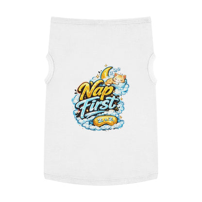 Nap First Pet Tank Top — Cute Sleeping Cat Graphic for Small Dogs & Cats