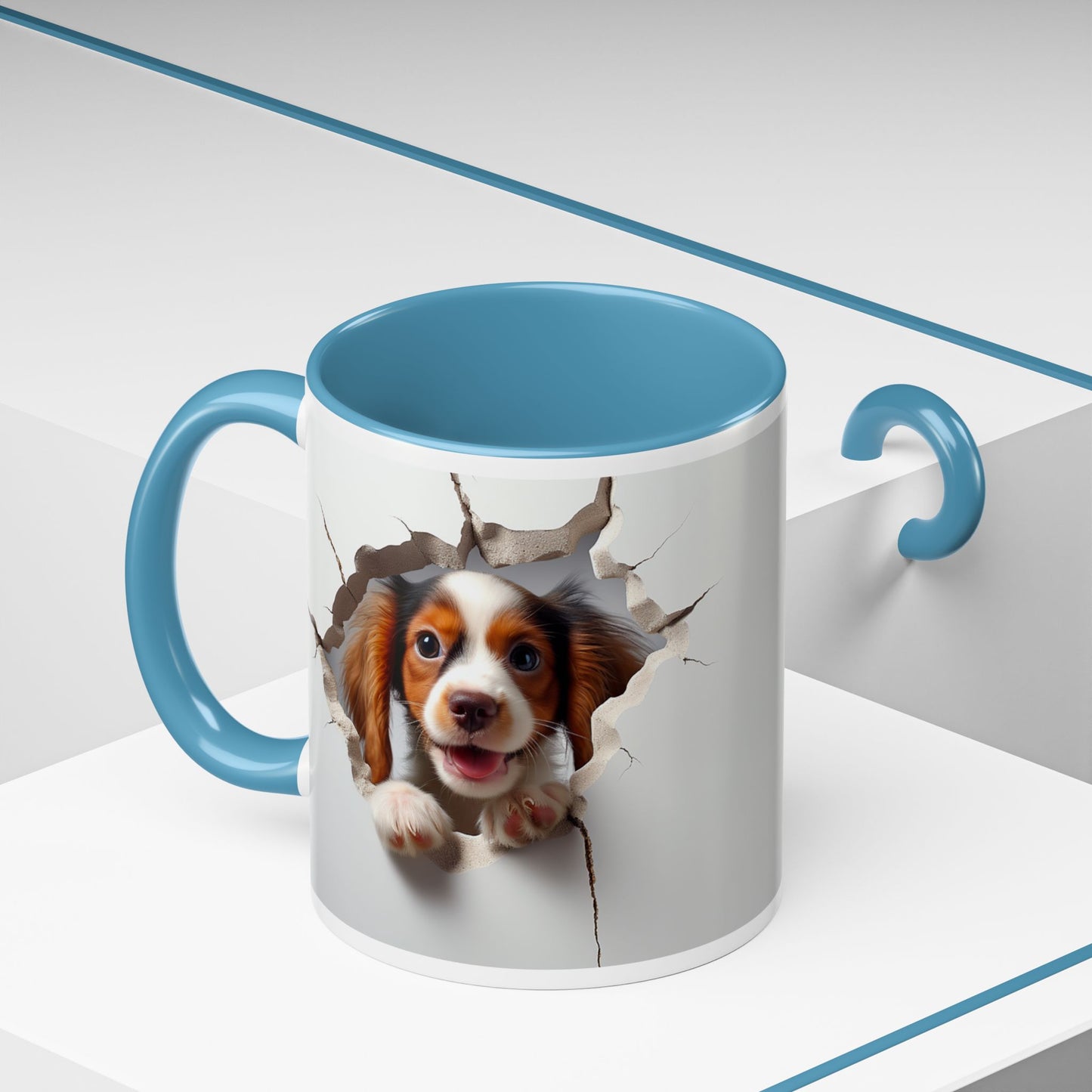 Puppy Peek 11/15oz Accent Coffee Mug — Cute Dog Breaking Through Design