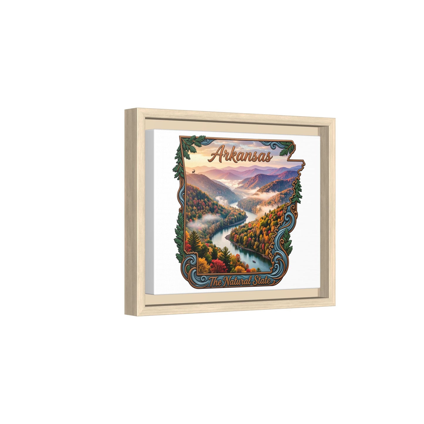 Arkansas Scenic State Map Canvas — "The Natural State" Framed Wall Art