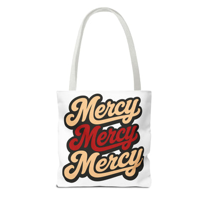 Mercy Mercy Mercy Retro Script Tote Bag — Vintage Typography Canvas Tote
