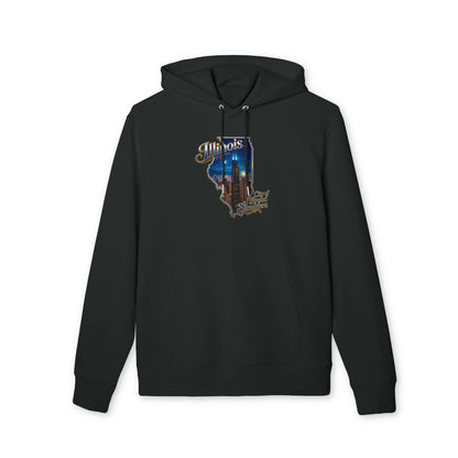Illinois Skyline Hoodie — "City of Broad Shoulders" Retro State Map