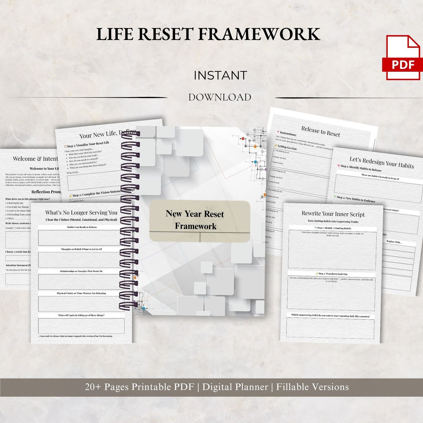 Life Reset Framework Printable | Personal Growth, Clarity & Habit Reset Planner