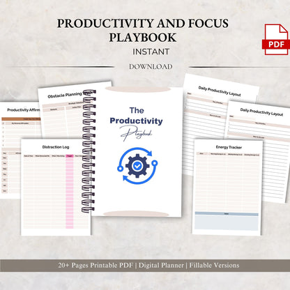 Productivity & Focus Playbook Printable | Time Management & Deep Work Planner