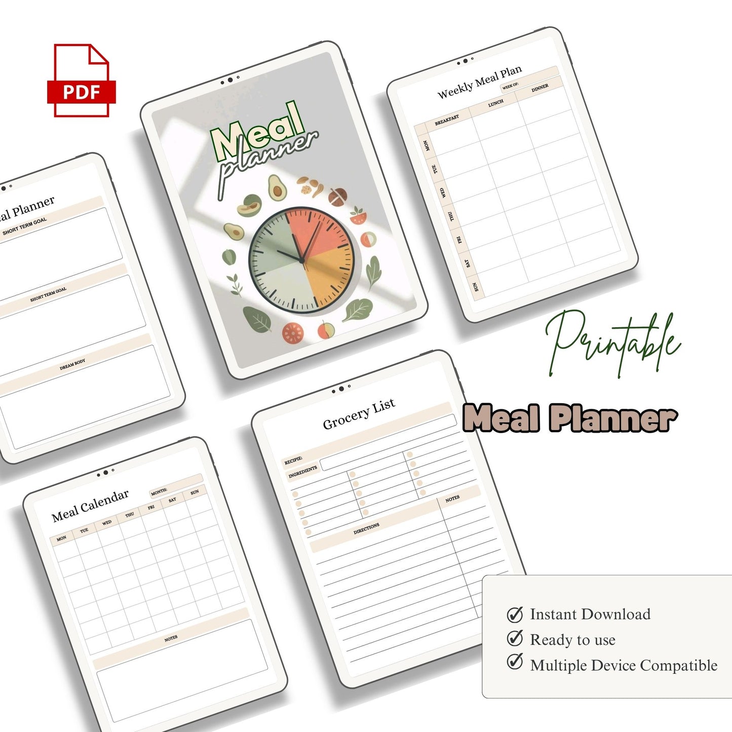 Meal Planner Printable | Weekly Meal Planner | Grocery List Planner | Meal Prep Planner | Healthy Eating Planner PDF